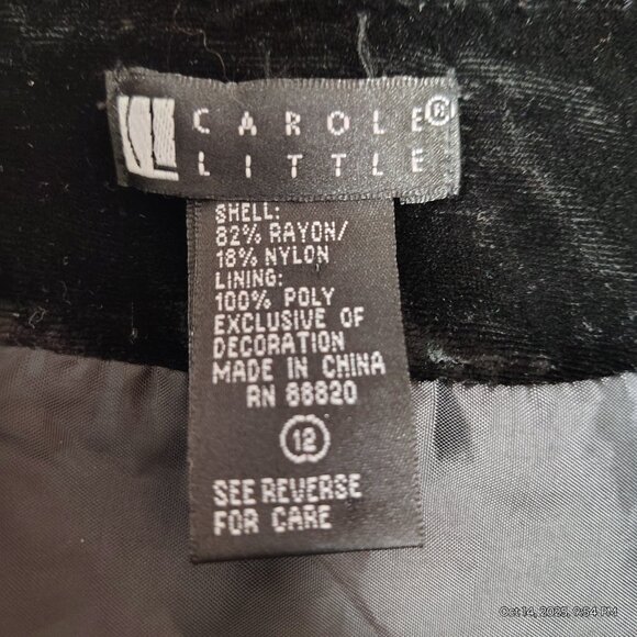 Carole Little Vintage 90s Black Velvet Beaded Midi Skirt 12 - Gypsy Boho Fall - Picture 7 of 8